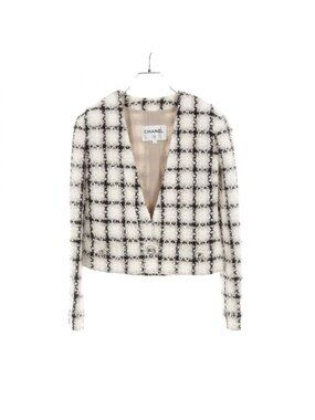 Chanel Collarless Jacket Tweed Wool
